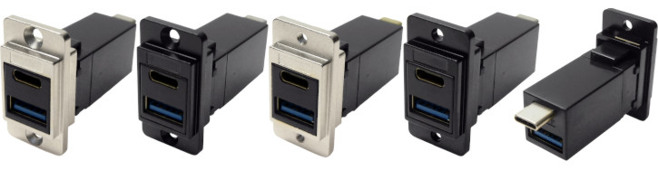 Dual USB-C and USB 3.0 A DualSLIM metal feedthrough socket CP30735M...