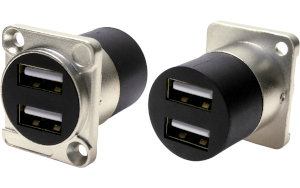 Dual USB 2.0 A to USB 2.0 A female feedthrough socket