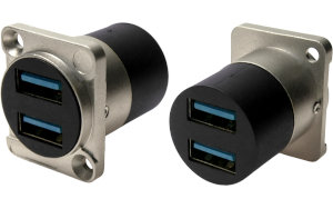Dual USB 3.0 A to USB 3.0 A female feedthrough socket