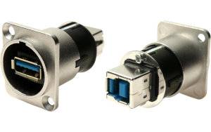 USB 3.0 A to USB 3.0 B female feedthrough earthed socket