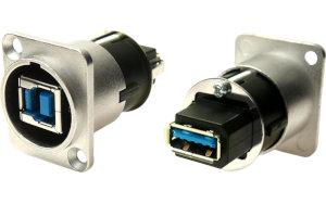 USB 3.0 B to USB 3.0 A female earthed feedthrough socket
