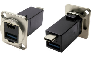 Dual USB-C and USB 3.0 A metal feedthrough socket CP30235M