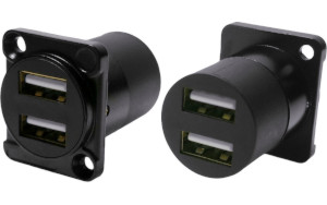 Dual USB 2.0 A to USB 2.0 A female feedthrough socket