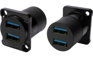 Dual USB 3.0 A to USB 3.0 A female feedthrough socket