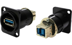 USB 3.0 A to USB 3.0 B female earthed feedthrough socket