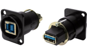 USB 3.0 B to USB 3.0 A female earthed feedthrough socket