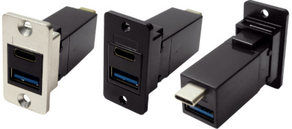 Dual USB-C and USB 3.0 A to B metal feedthrough socket CP30635MX1, CP30635MB