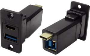 Dual USB-C and USB 3.0 A to B metal feedthrough socket CP30634