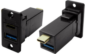Dual USB-C and USB 3.0 A metal feedthrough socket CP30635