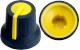Black K87MAR push fit rotary control knob with yellow marker. 6 mm spline shaft CL170826CR
