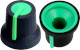 Black K87MAR push fit rotary control knob with green marker. 6 mm spline shaft CL170828CR