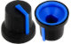 Black K87MBR push fit rotary control knob with blue marker. 6 mm D shaft CL170851BR
